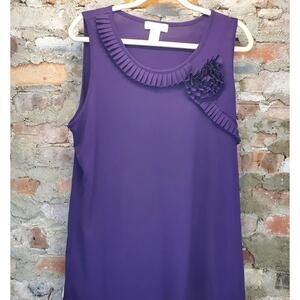 Design History Womens Tank Top Blouse Size 1X Purple Pleated Ruffle Rosette